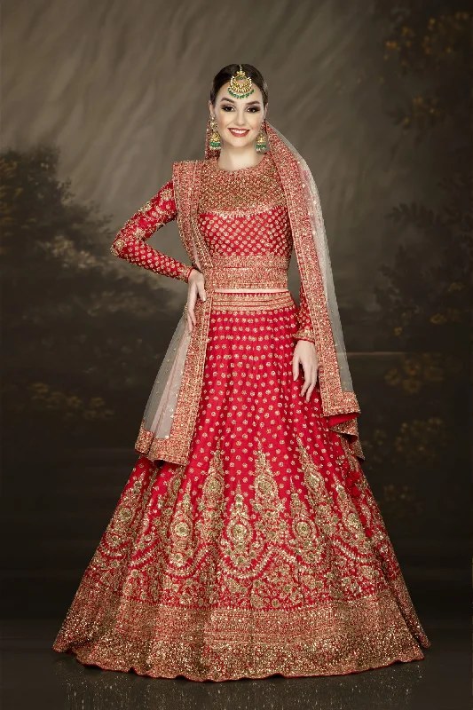 Traditional Red Bridal with a Belt and Contrasting Peach Dupatta Holiday unclassified skirts