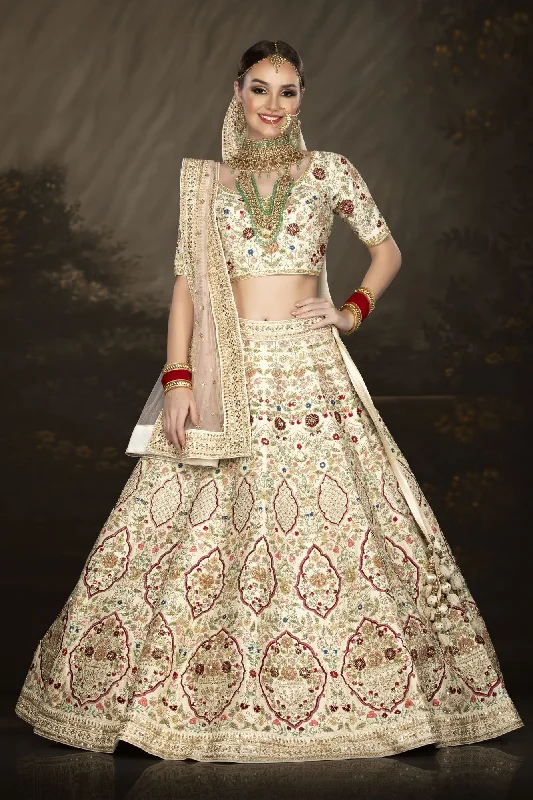 Multi-thread Embroidered Ivory bridal lehenga choli Chic unclassified skirts