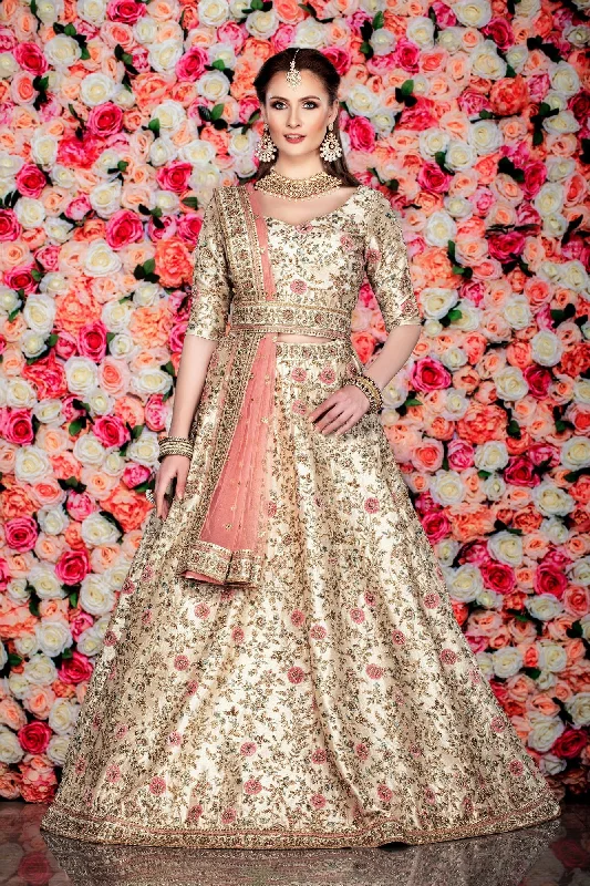 Ivory bridal lehenga with Contrast Peach Dupatta Fall unclassified skirts