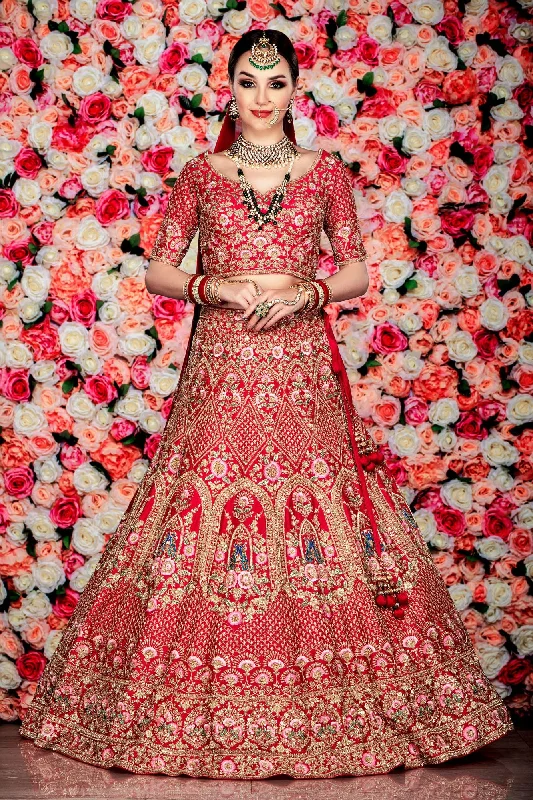 Red Bridal Heavy Embroidered Lehenga with thread work Beaded unclassified skirts