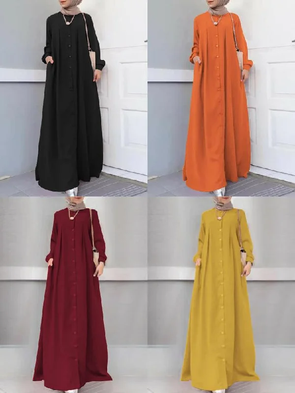 Button Front Kaftan Robe Long Sleeve Shirt Pocket Women Maxi Dress ASOS maxi dresses