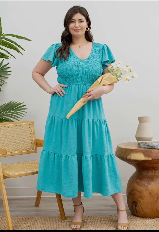 Dresses - Flutter Sleeve MIDI, Plus Size Summer party midi dresses