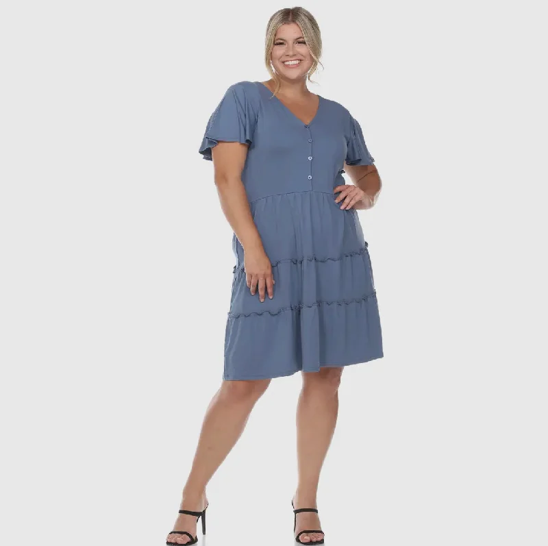 Dresses - Short Sleeve V-neck Tiered MIDI, Also Plus Size A-line midi dresses