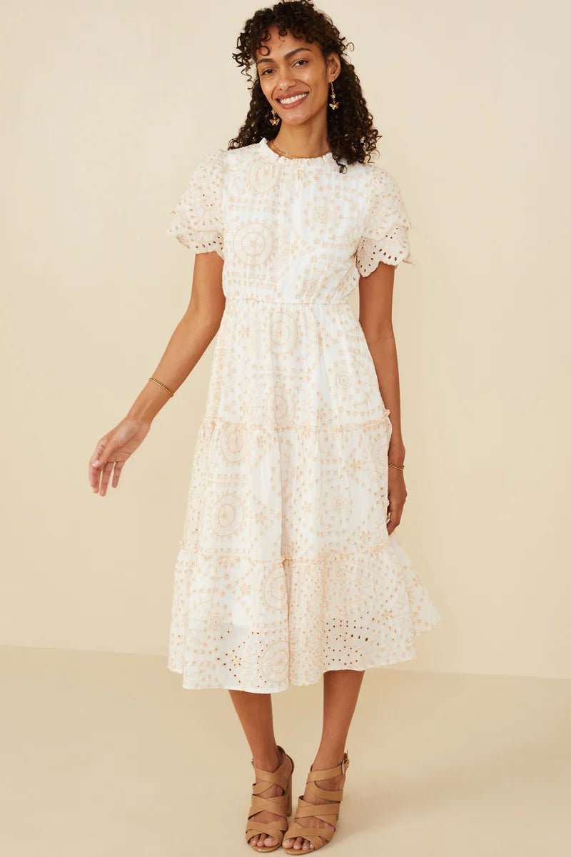 Eyelet Lace Scallop Sleeve Midi Dress Cocktail midi dresses