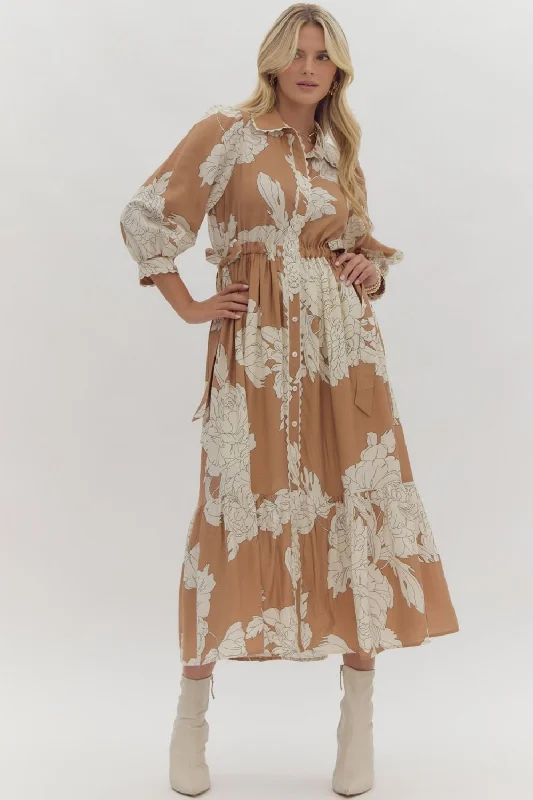 Floral Button-Up Midi Dress Long sleeve midi dresses