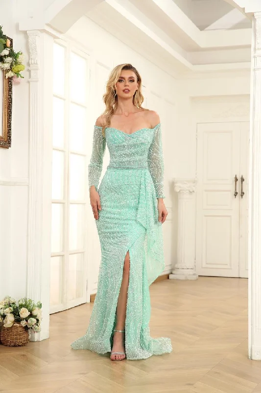 High Couture NR2269 Long Off Shoulder Formal Prom Dress Lightweight maxi dresses for hot weather