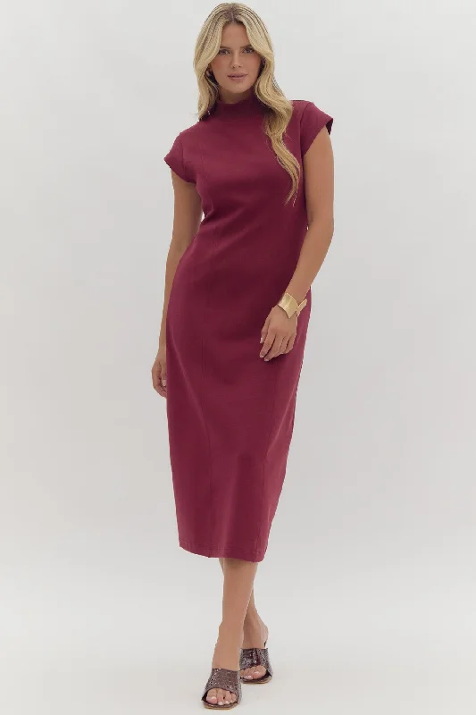 Mock Neck Midi Dress W/Cap Sleeves Party midi dresses