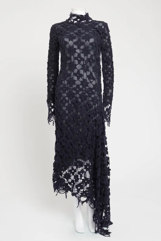 2015 Navy Blue Crochet Wool Preowned Maxi Dress Boohoo maxi dresses