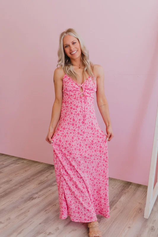 Send  A Postcard Pink Floral Keyhole Maxi Dress Wrap maxi dresses