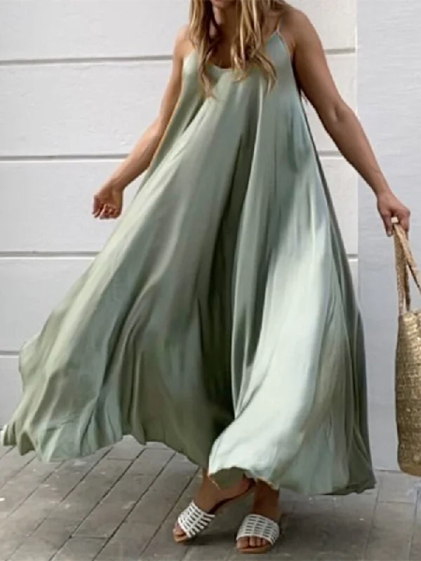 Solid Color Spaghetti Sleeveless Loose Swing Casual Women Maxi Dress Street style maxi dresses