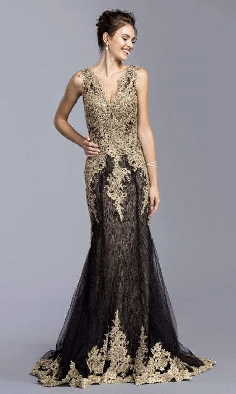 Aspeed Design - L2009 Sleeveless V-Neck Evening Dress Chic party dresses