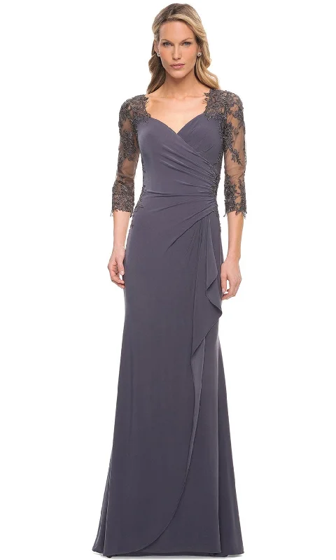 La Femme 30384 - Lace Covered Sleeves Net Jersey Gown Graduation party dresses