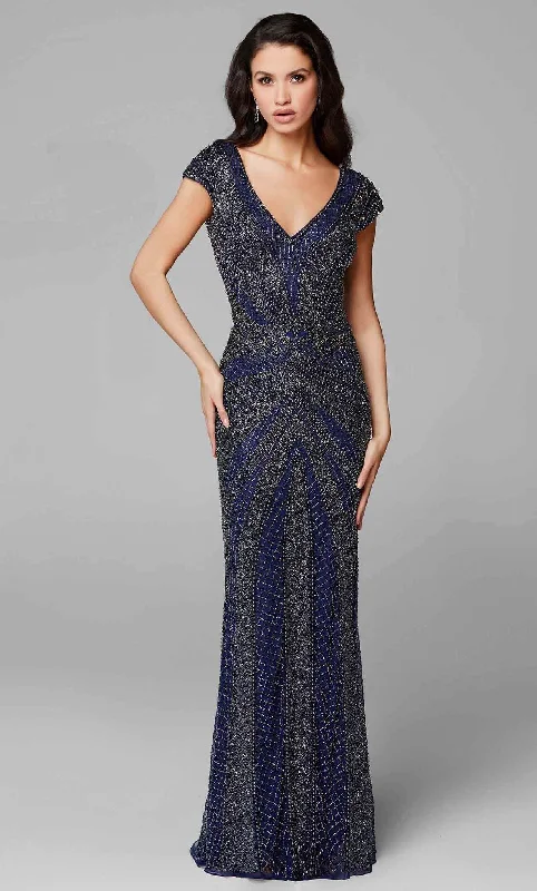 Primavera Couture 3674 - Embellished Deep V-Neck Evening Gown Velvet party dresses