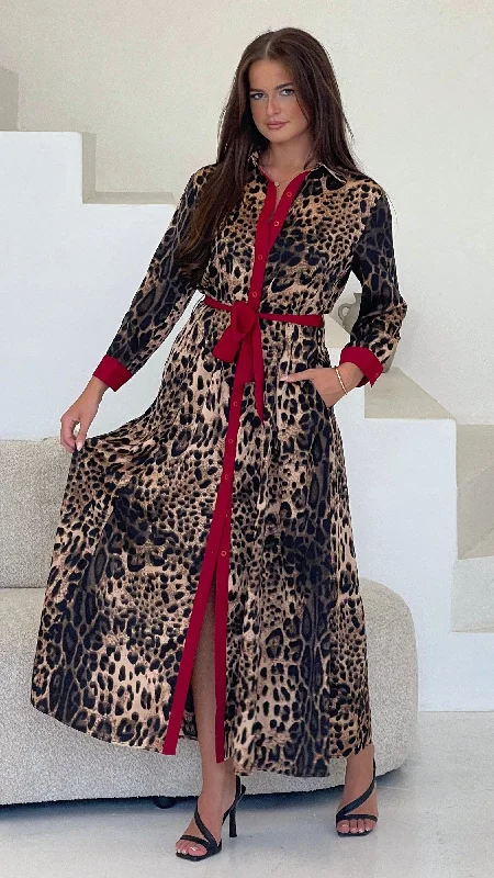 Angela Red Leopard Print Dress Wedding guest floral dresses