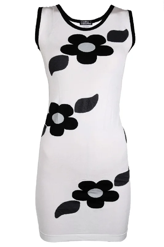 EMILIO CAVALLINI ALLINA Black White Floral Dress Women's trendy floral dresses sale