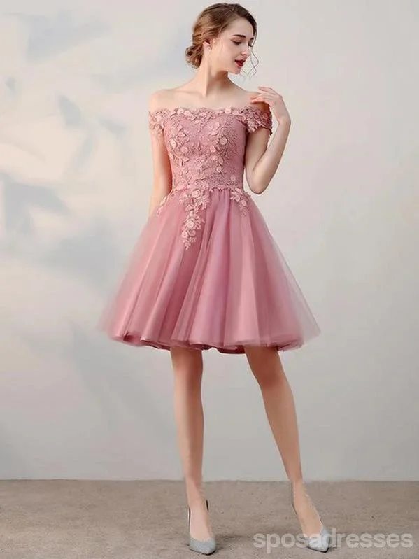 Floral Pink Off Shoulder Short Homecoming Dresses Online, Cheap Short Prom Dresses, CM851 Date night floral dresses