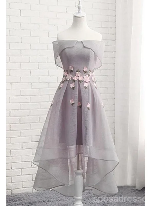 Grey Off Shoulder Floral Short Homecoming Dresses Online, Cheap Short Prom Dresses, CM849 Outdoor floral dresses