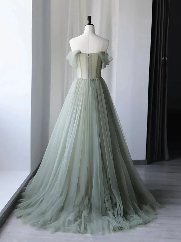 Off the Shoulder Green Floral Long Prom Dresses, Green Floral Long Formal Evening Dresses Summer floral dresses