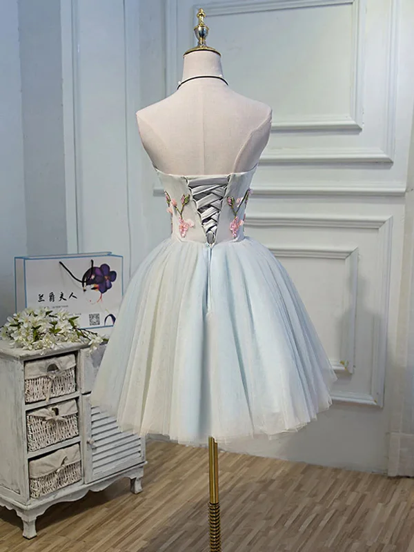 Short Floral Tulle Prom Dresses, Short Floral Tulle Formal Homecoming Dresses A-line floral dresses