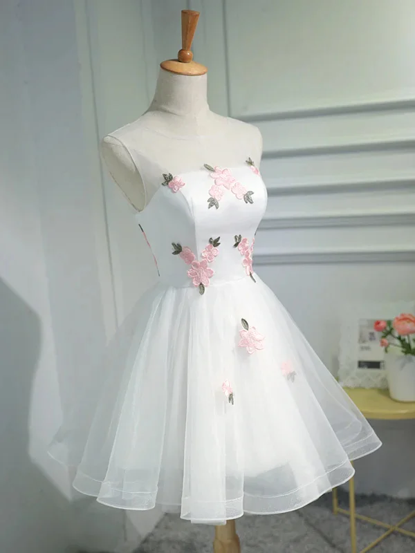 Short White Floral Prom Dresses, Short White Floral Formal Homecoming Dresses Summer floral dresses