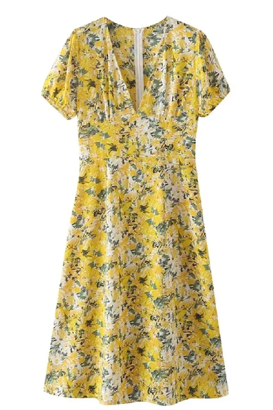 Alira Yellow Printed Floral Dress Graduation floral dresses