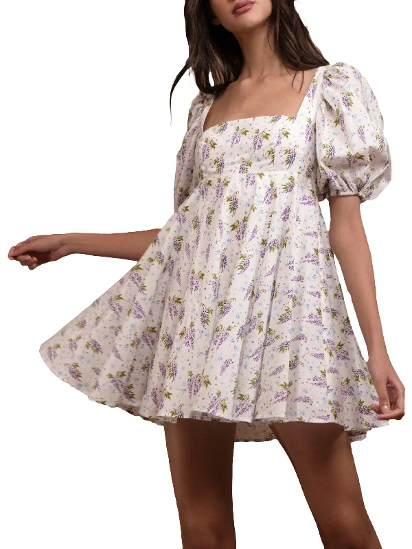 Alyssa Womens Floral Puff Sleeve Mini Dress Mini Skirt Outfit