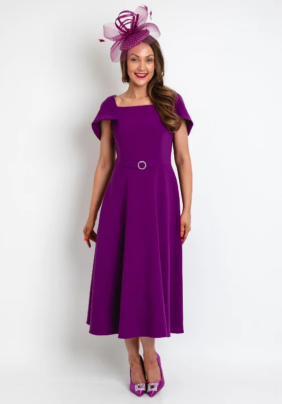 Claudia C Catalina Short Cape Sleeve A-Line Dress, Violet Mini Skirt with Lace