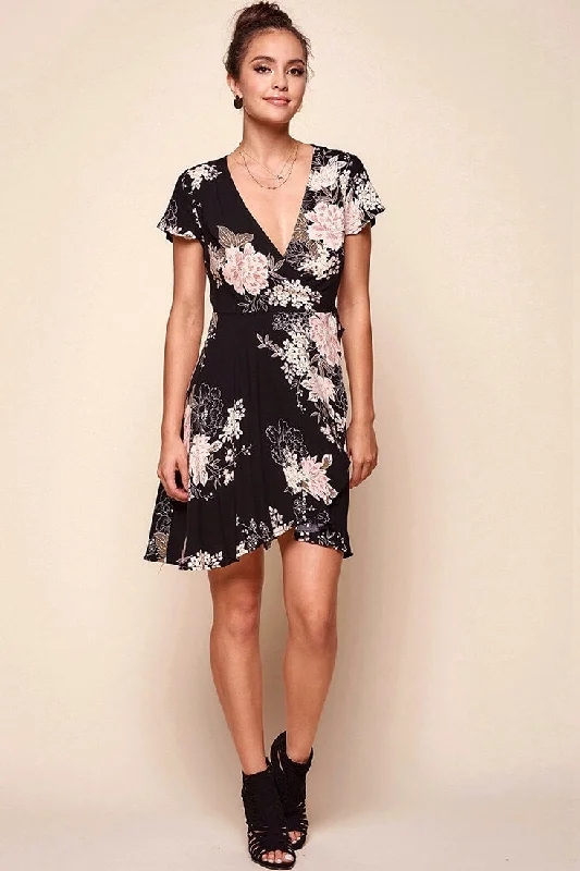 Gloria Elegant Floral Mini Dress Black Button-front Mini Skirt