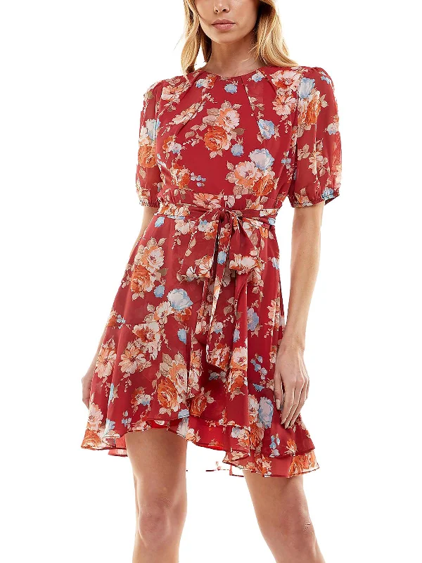 Juniors Womens Floral Mini Fit & Flare Dress Floral Print Skirt