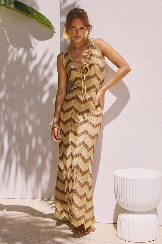 ARIA MAXI DRESS - GOLD MULTI Maxi Skirt Collection