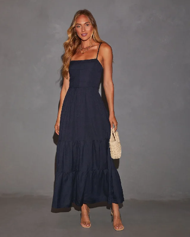 Darlene Linen Tiered Back Cutout Maxi Dress Wrap Maxi Skirt