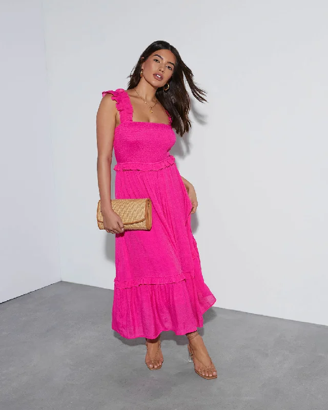 Feminine Frills Smocked Maxi Dress Maxi Skirt Trend