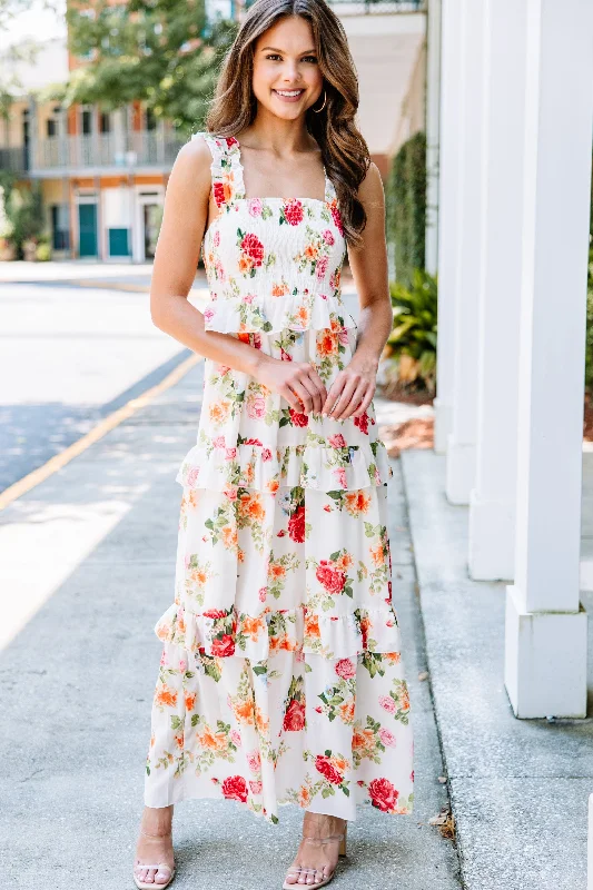 Happy For You Ivory White Floral Maxi Dress Long Floral Skirt