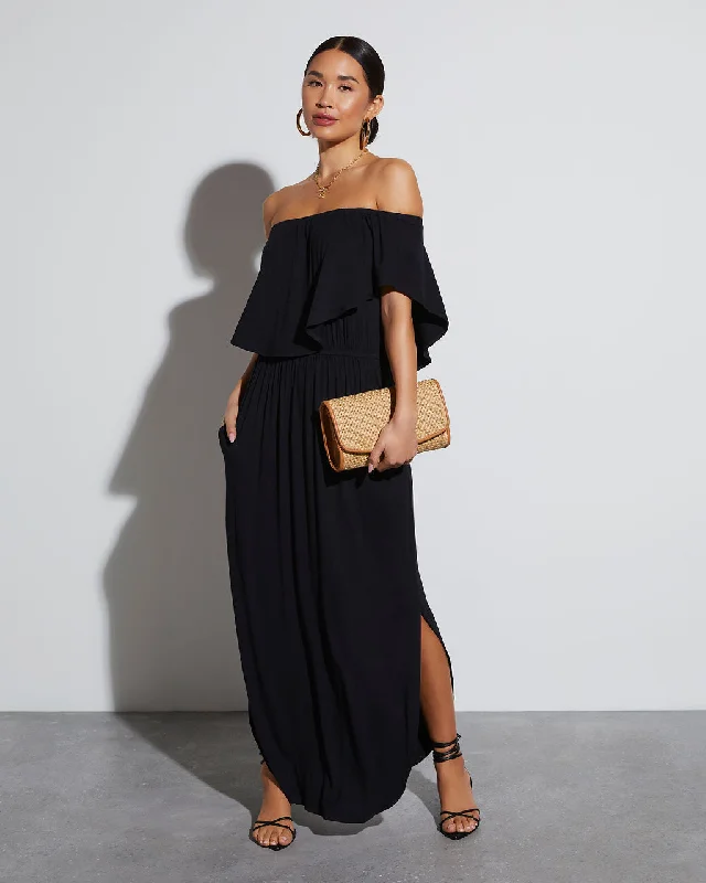 Kara Off The Shoulder Pocketed Maxi Dress Cotton Maxi Skirt