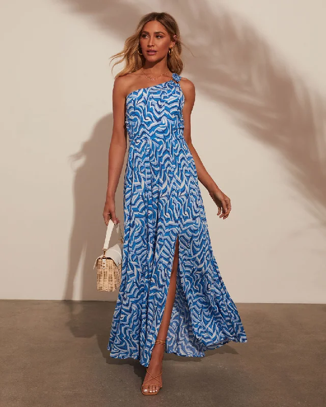 Maybelle One Shoulder Printed Maxi Dress Ruffle Maxi Skirt