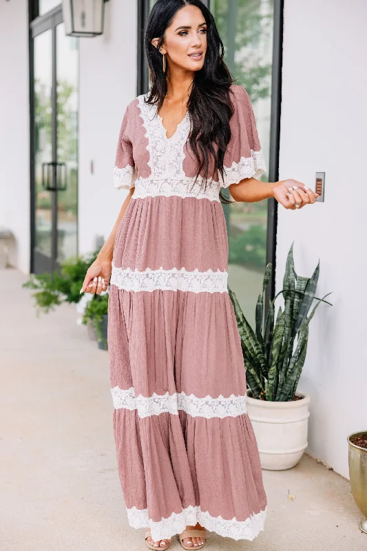 Open Spaces Mauve Pink Lace Maxi Dress Skirt with Slits