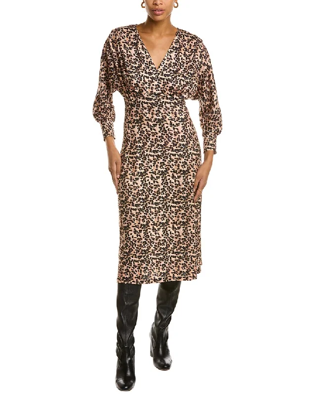 ANNA KAY Leopard Surplice Midi Dress Floral A-line Skirt