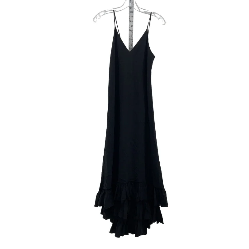 Beautiful People Black Women's Midi Ruffled Hem Silk Slip Dress S Mermaid Boho Chic Midi