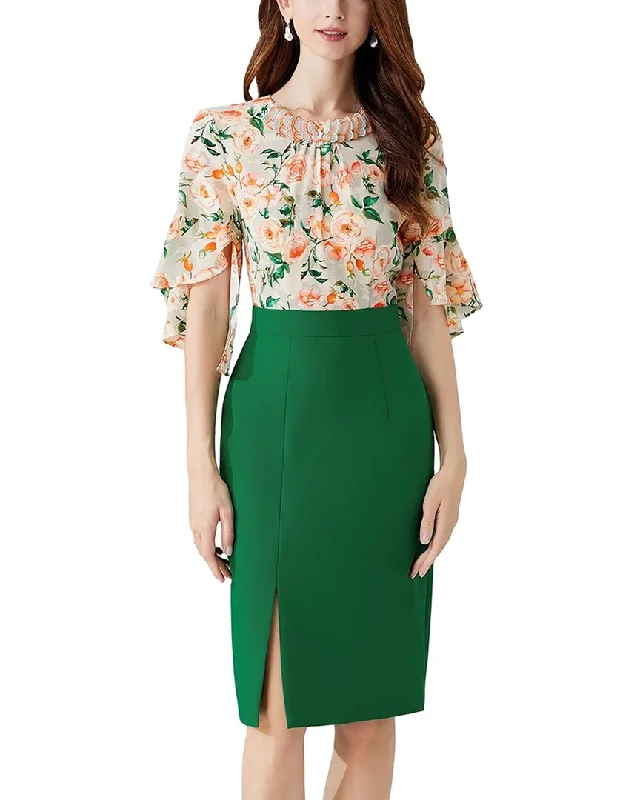 BURRYCO Elbow-Sleeve Midi Dress Midi Skirt Style