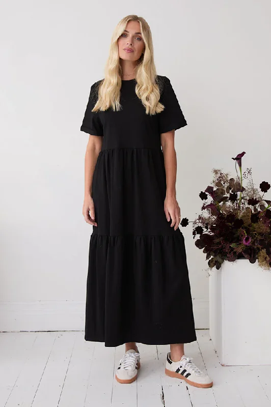 Fika Harlow Black T-Shirt Midi Dress Ruffled Midi Skirt