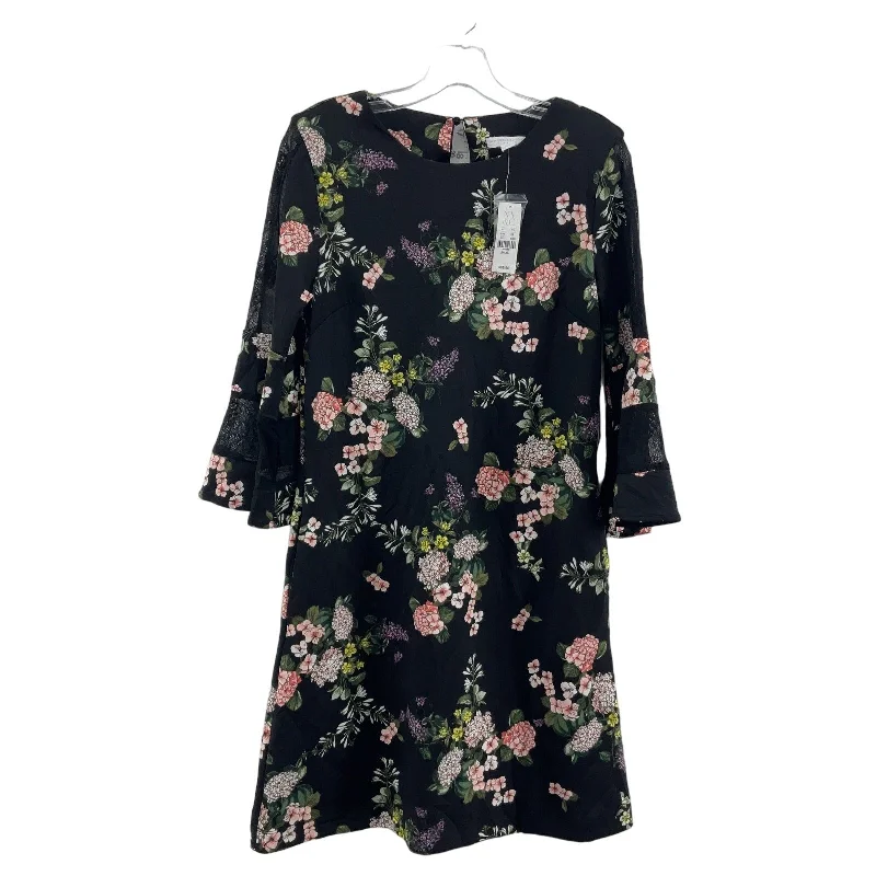 New York & Company Women's Floral Print Black Midi Shift Dress S NWT Ruffled Skirt Midi