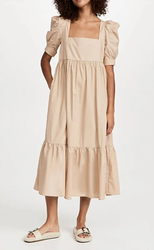 Square Neck Midi Dress in Natural Warm Midi Skirt