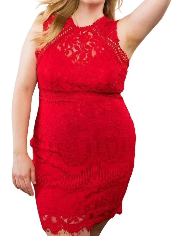 Crochet Lace Dress - Plus In Red Vintage Lace Gown