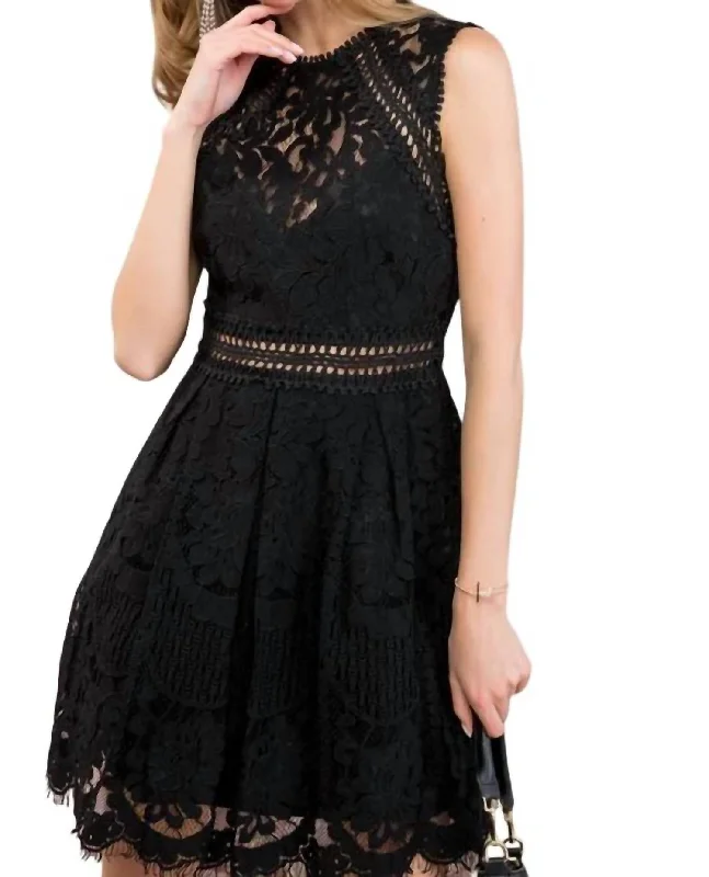 Crochet Lace Skater Dress In Black Flowy Lace Dress