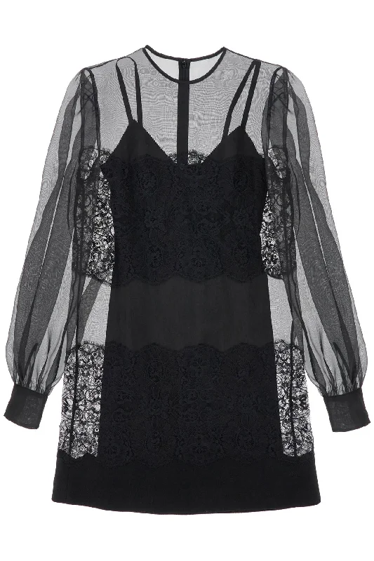 Dolce & Gabbana Women's Short Organza And Lace Dress Lace Fit-and-Flare