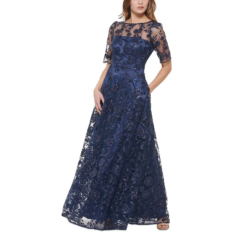 Eliza J Womens Lace Embroidered Evening Gown Off-the-shoulder Lace