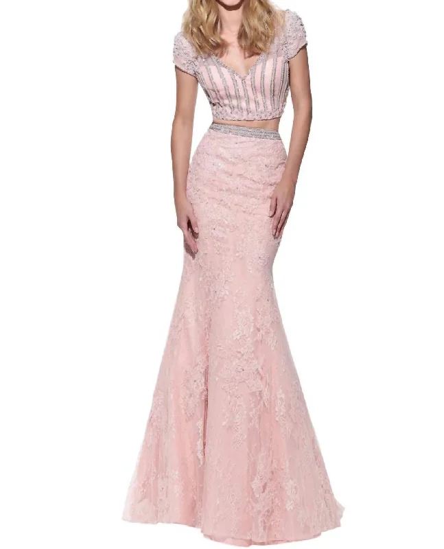 Lace Mermaid Prom Dress In Blush Lace Dress Casual