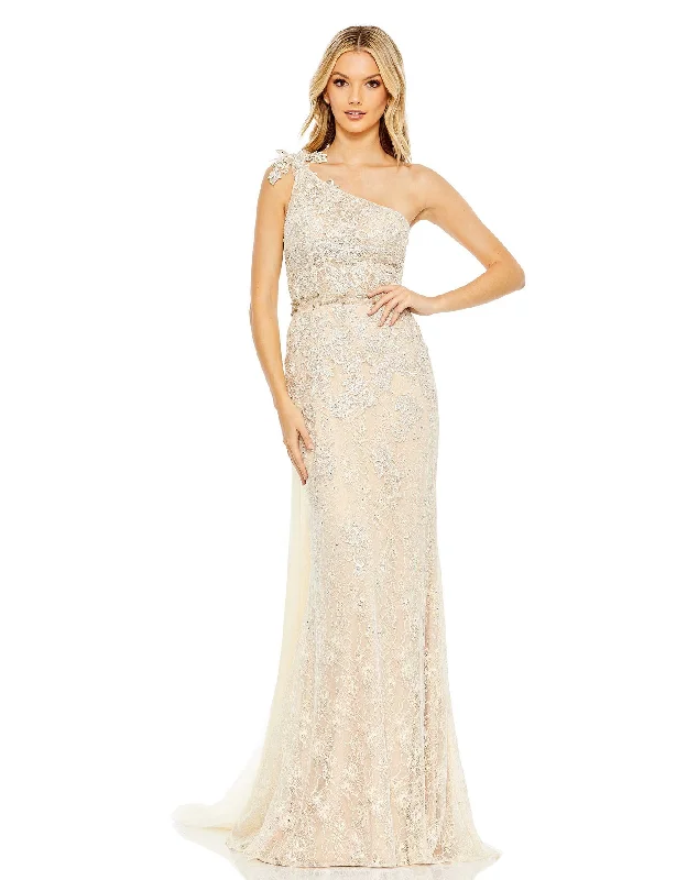 Lace One Shoulder Train Gown Elegant Lace Gown