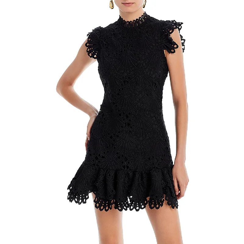 Womens Lace Mock Neck Shift Dress Lace Cocktail Gown