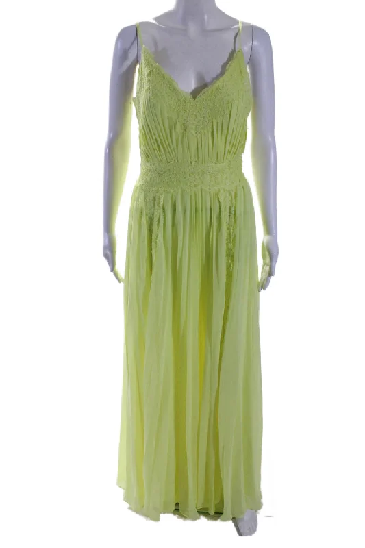 Zac Posen Womens Chiffon Lace Gown Yellow Tiered Lace Dress